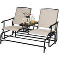 2 Person Outdoor Patio Double Glider Chair Loveseat Rocking with Center Table