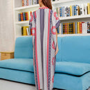 Women's Kimono Kaftan Maxi Dresses with Grids Print V Neck Short Sleeve