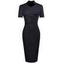 Nice-forever Vintage Elegant Solid with V neckline vestidos Business Party Bodycon Slim Women Work Dress B579