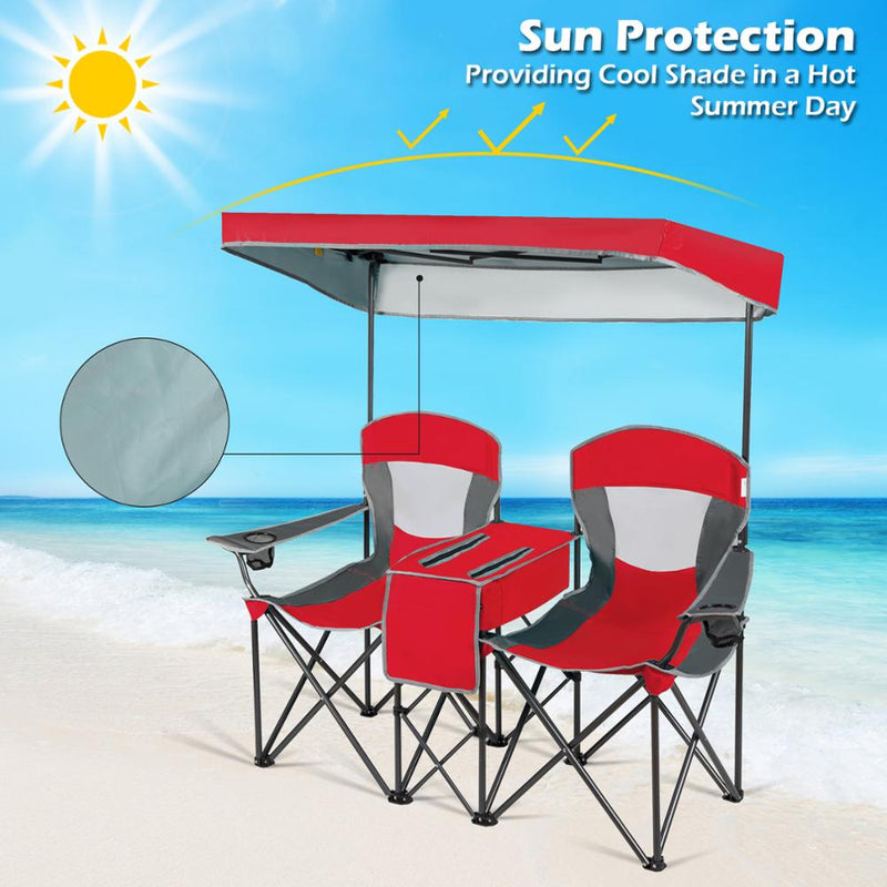 Portable Folding Camping Canopy Chairs w/ Cup Holder Cooler Outdoor OP70569