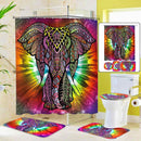 Colourful Elephant Printing Bathroom Shower Curtain Set Bath Toilet Cover Mat Non-Slip Rug Frabic Waterproof Polyester with Hook