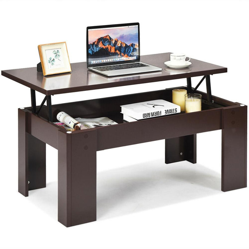 Lift Top Coffee Table Pop-UP Cocktail Table w/Hidden Compartment & Shelf