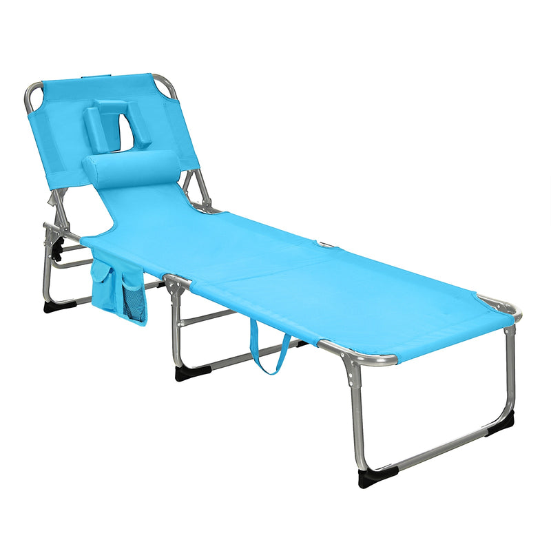Goplus Outdoor Beach Lounge Chair Folding Chaise Lounge with Pillow NP10025
