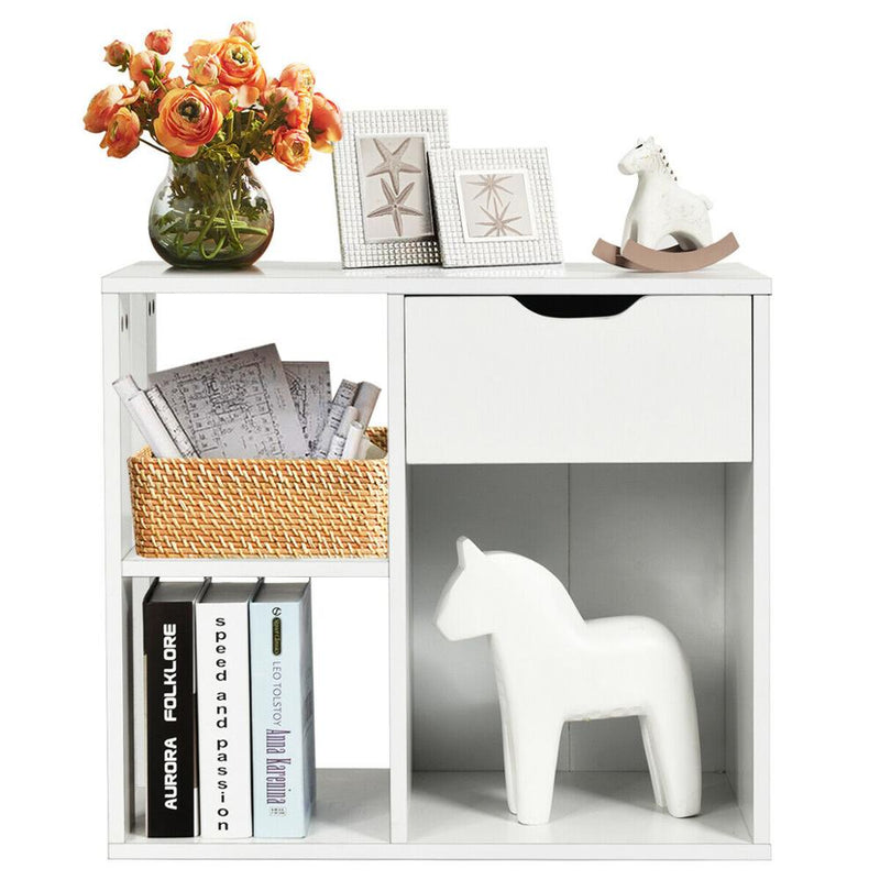 3-tier Side Table W/Storage Shelf&Drawer Space-saving End Table Nightstand White