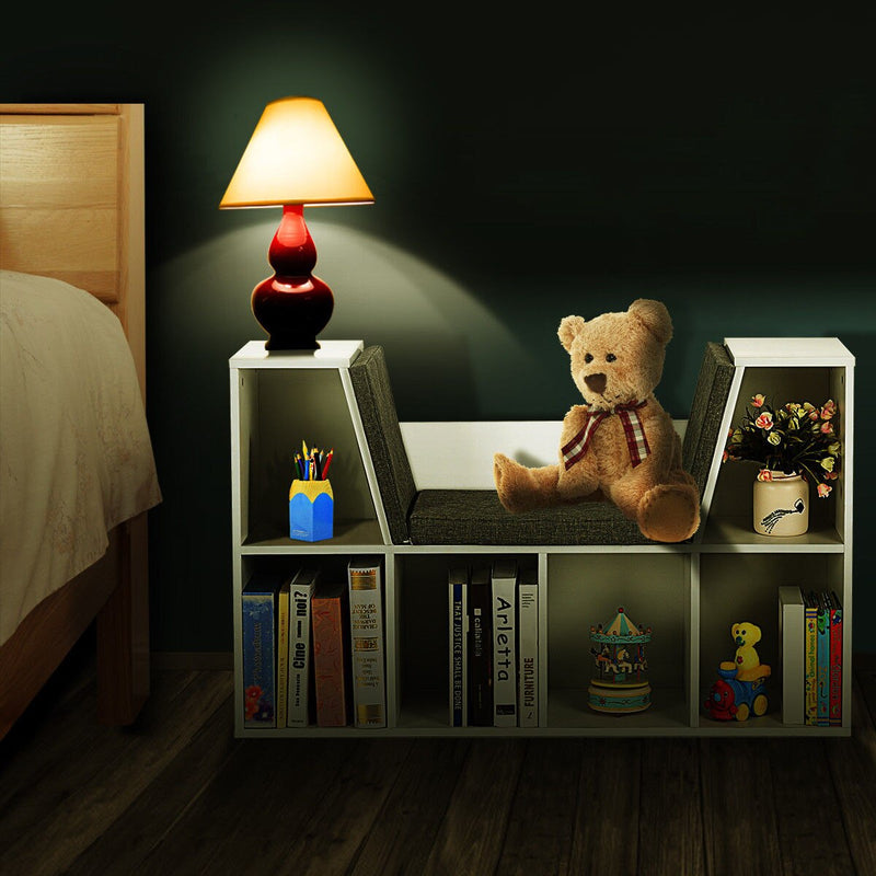 6 Cubby Kid Storage Cabinet Bookcase Multi-Purpose Shelf Cushioned Reading Nook