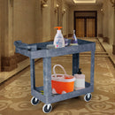 Plastic Utility Service Cart 550 LBS Capacity 2 Shelves Rolling 41'' x 17'' x 34''