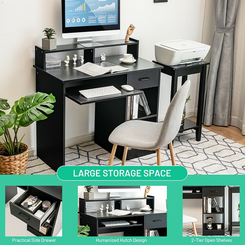 Modern Executive Spacious Desk Writing Table with 2-Tier Storage Shelves