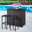 3PCS Rattan Wicker Bar Set Patio Outdoor Table & 2 Stools Furniture Brown