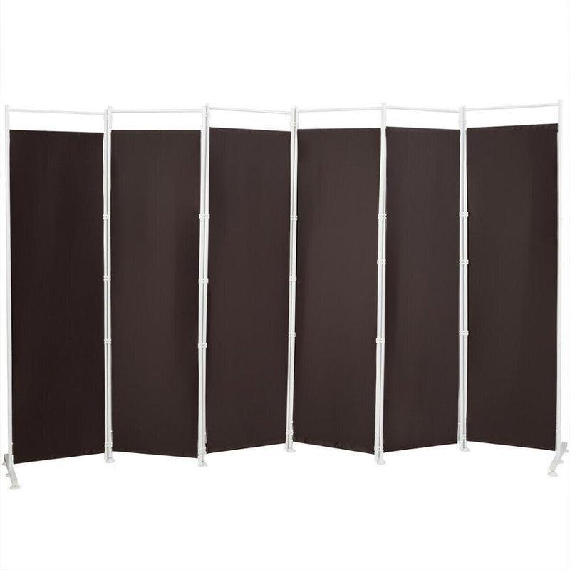 6-Panel Room Divider Folding Privacy Screen w/Steel Frame Decoration Brown