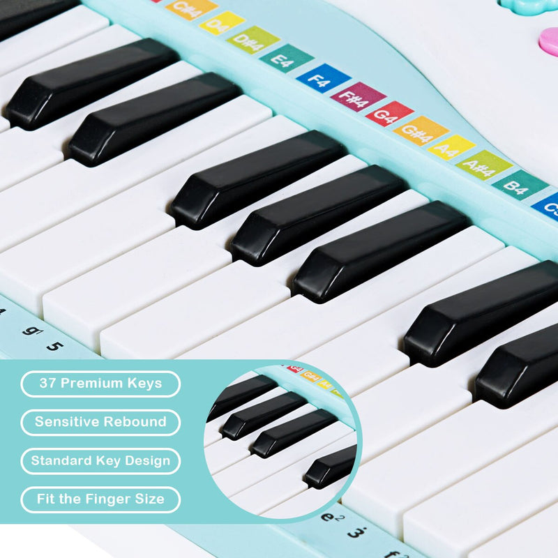 37-Key Kids Piano Keyboard Playset Electronic Organ Light w/ Microphone & Stool