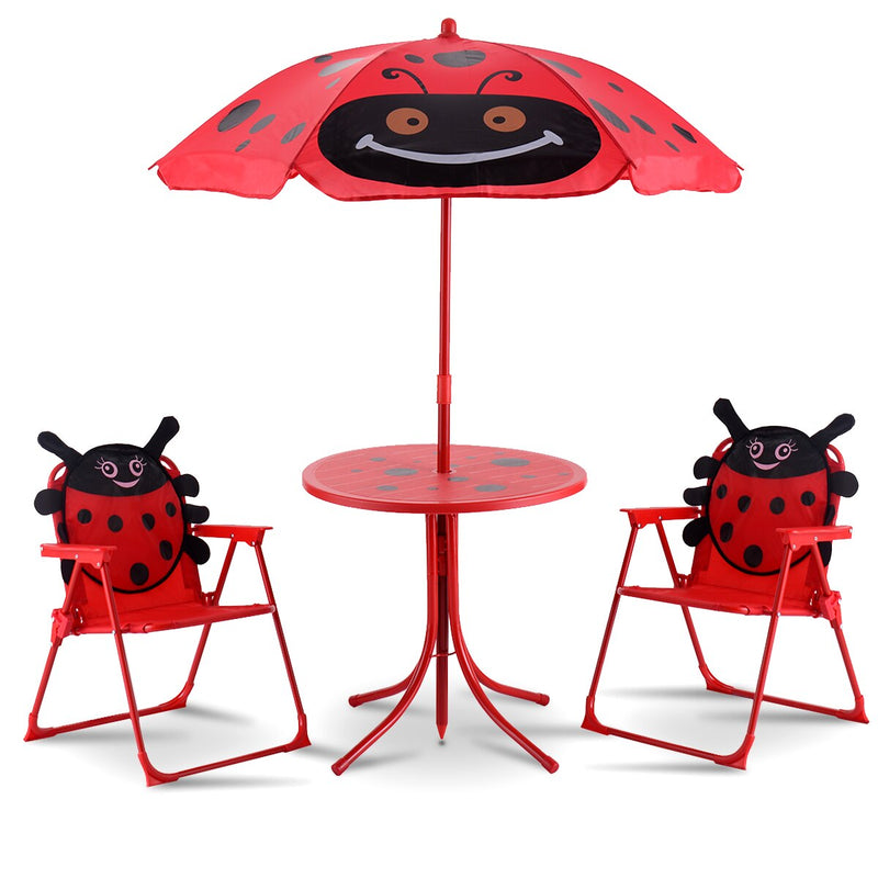 Kids Patio Set Table And 2 Folding Chairs w/ Umbrella Beetle Outdoor Garden Yard