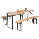 3 PCS Beer Table Bench Set Folding Wooden Top Picnic Table Patio Garden