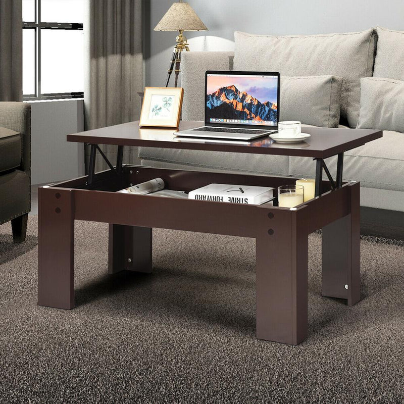 Lift Top Coffee Table Pop-UP Cocktail Table w/Hidden Compartment & Shelf