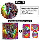 Colourful Elephant Printing Bathroom Shower Curtain Set Bath Toilet Cover Mat Non-Slip Rug Frabic Waterproof Polyester with Hook