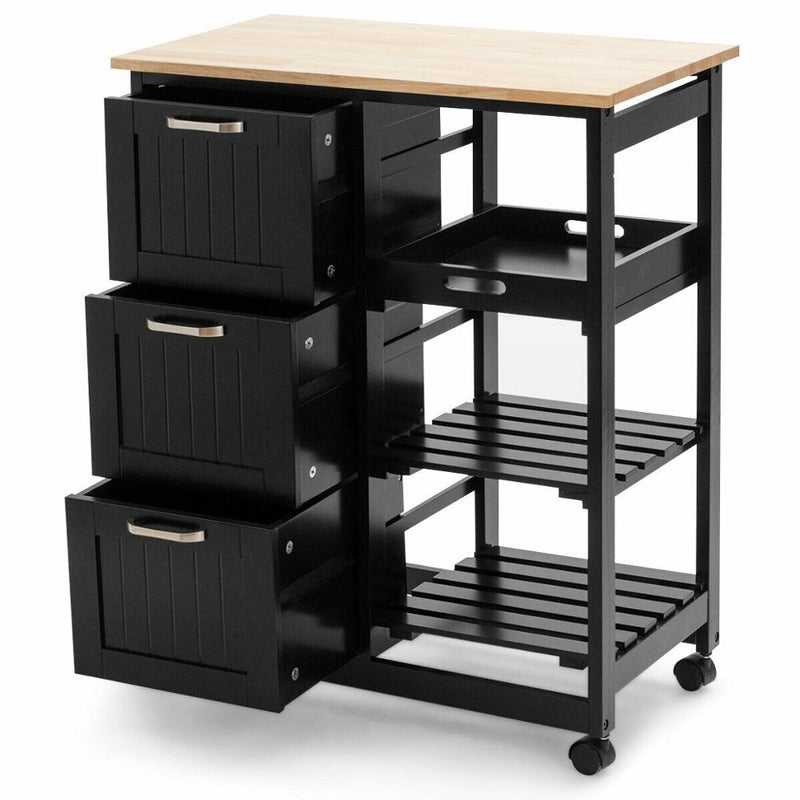 Rolling Kitchen Island Utility Storage Cart w/ 3 Storage Drawers & Shelves