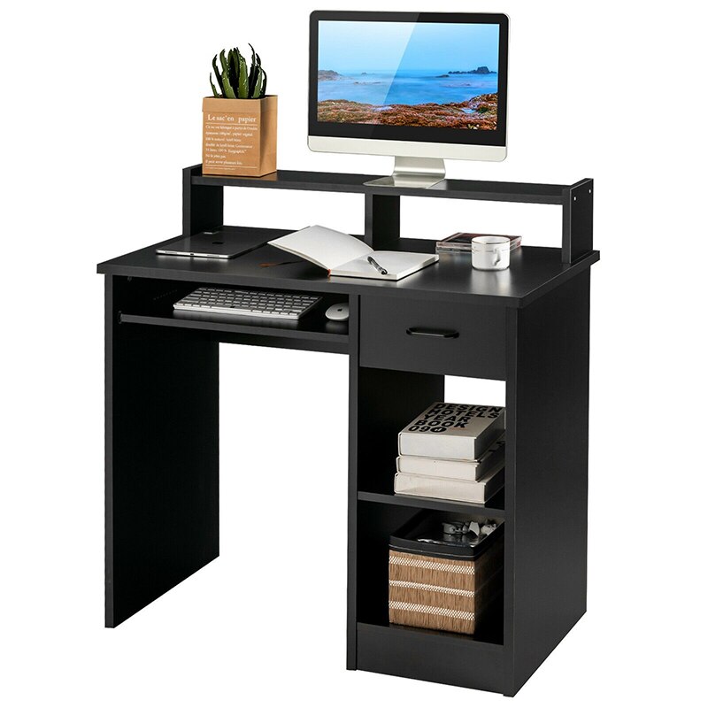Modern Executive Spacious Desk Writing Table with 2-Tier Storage Shelves