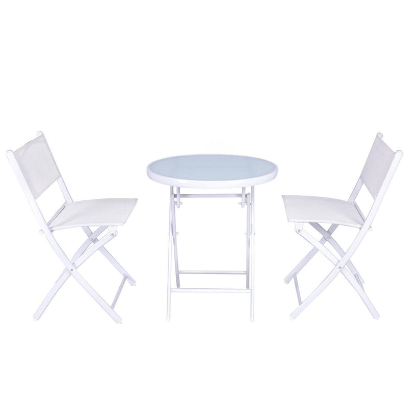 3 PCS Folding Bistro Table Chairs Set Garden Backyard Patio Furniture White