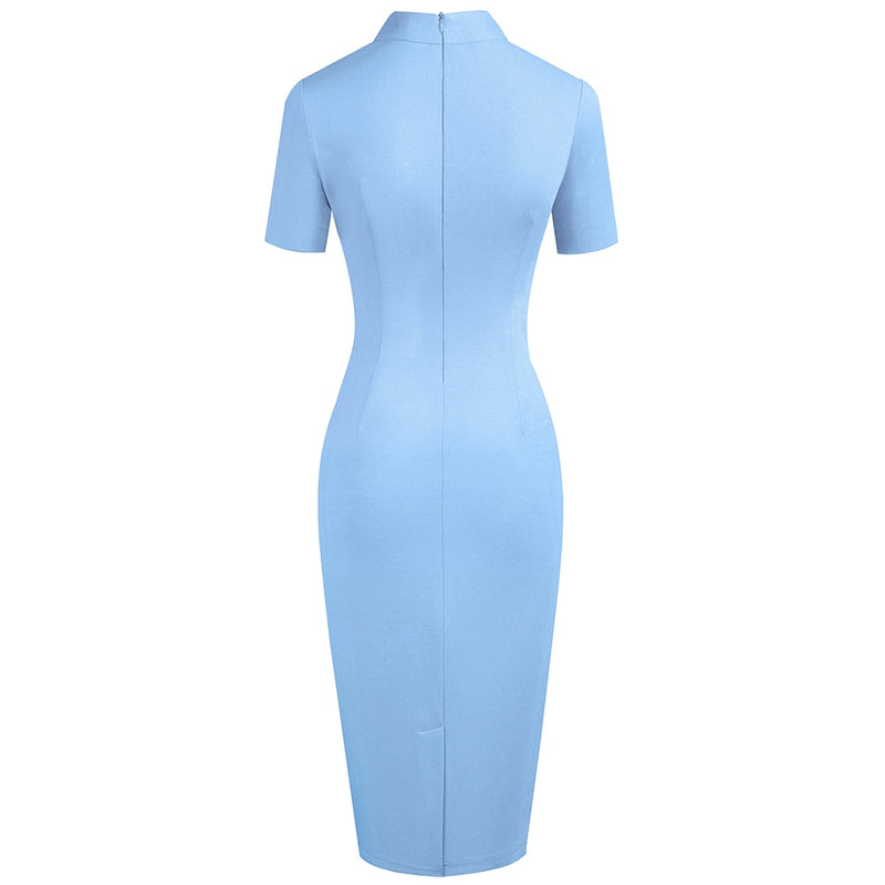 Nice-forever Vintage Elegant Solid with V neckline vestidos Business Party Bodycon Slim Women Work Dress B579