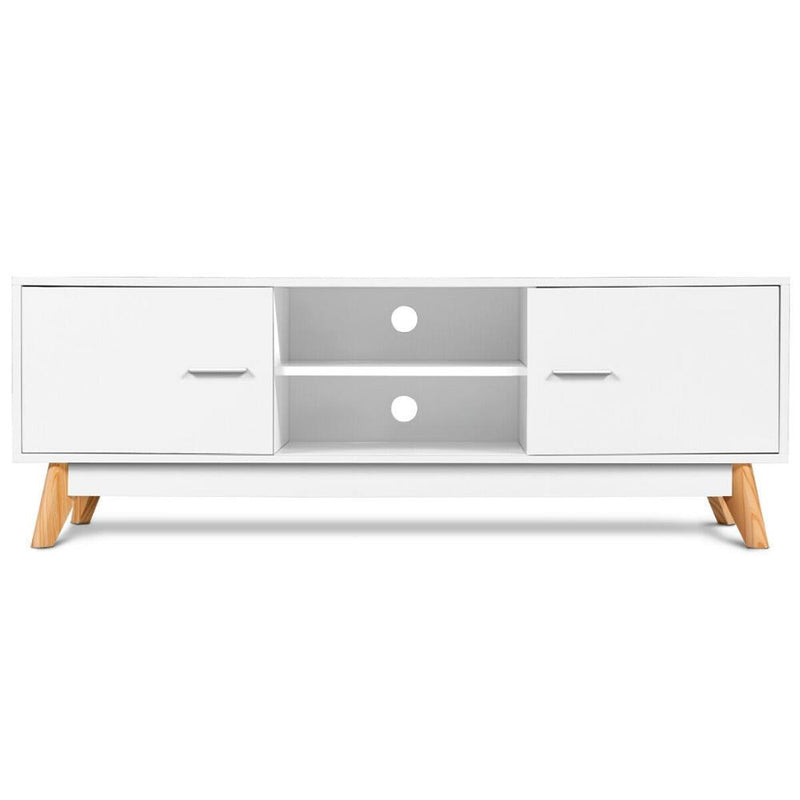 TV Stand Entertainment Center Console Cabinet Stand 2 Doors Shelves White Wood