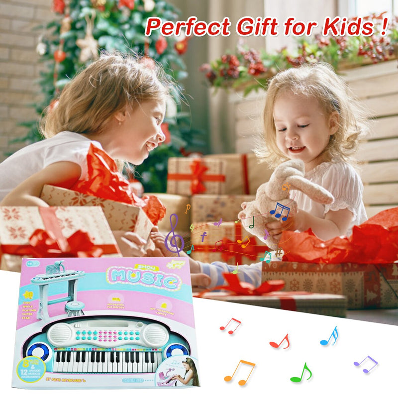 37-Key Kids Piano Keyboard Playset Electronic Organ Light w/ Microphone & Stool