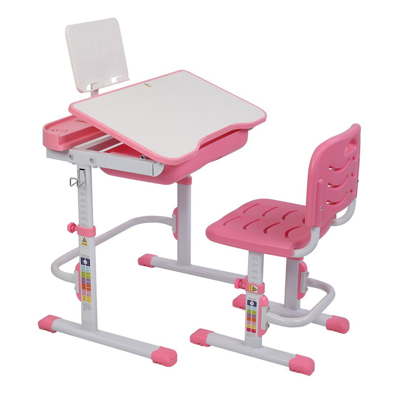 Kid Study Desk  Lifting Table Can Tilt Table And Chair Pink With Reading Stand