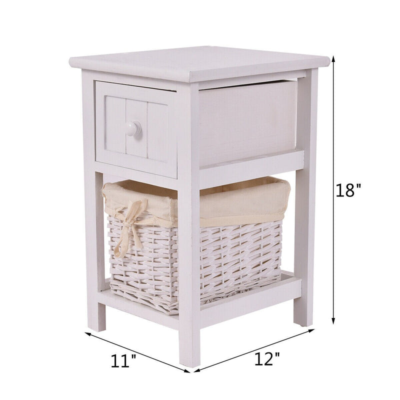 Set of 2 Mini Night Stand 2 Layer 1 Drawer Bedside End Table Organizer