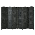 6-Panel Room Divider 6.5Ft Weave Fiber Folding Privacy Screen Black HW67707