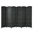 6-Panel Room Divider 6.5Ft Weave Fiber Folding Privacy Screen Black HW67707
