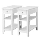 Set of 2 3Tier Nightstand Bedside Side End Table w/Double Shelves Drawer White