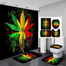 Colorful Leaves Printing Bathroom Shower Curtain Set Bath Toilet Cover Mat