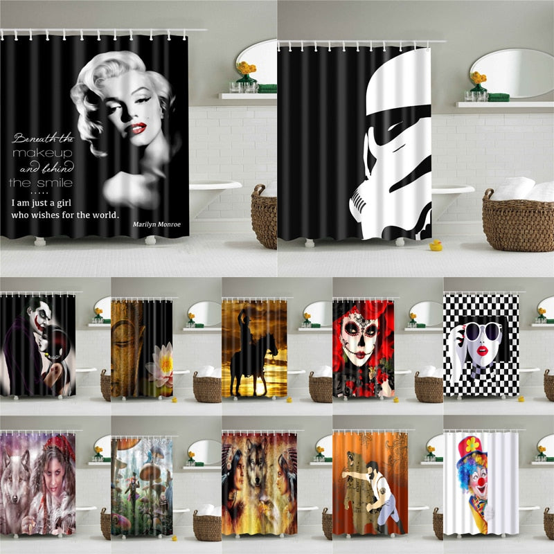 High Quality Polyester Fabric Shower Curtains  Marilyn Monroe Movie Poster with Hooks