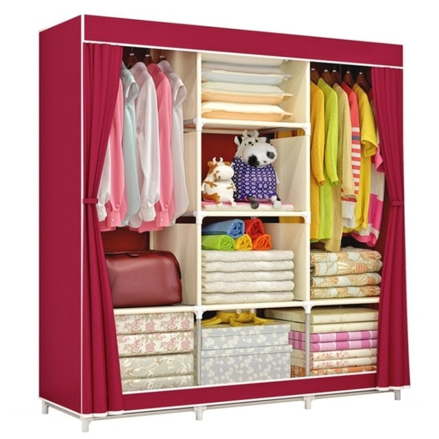 Large Fully-Closed Clothes Storage Organizer with Metal Shelves & Dustproof Non-woven Fabric Cover