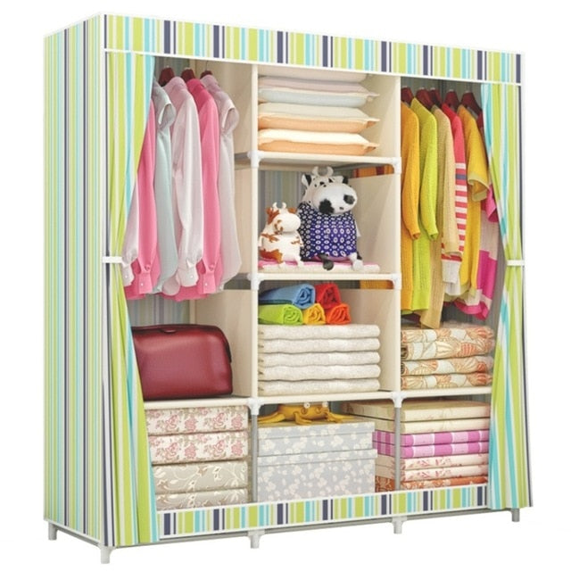 Large Fully-Closed Clothes Storage Organizer with Metal Shelves & Dustproof Non-woven Fabric Cover