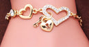 Heart Shape Charm Gold Plated Chain Link Bracelet with Crystal