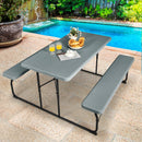Indoor & Outdoor Folding Picnic Table Bench Set w/ Wood-like Texture Grey