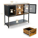 Industrial Buffet Sideboard Kitchen Cupboard w/ Metal Mesh Doors & 2 Drawers