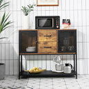 Industrial Buffet Sideboard Kitchen Cupboard w/ Metal Mesh Doors & 2 Drawers