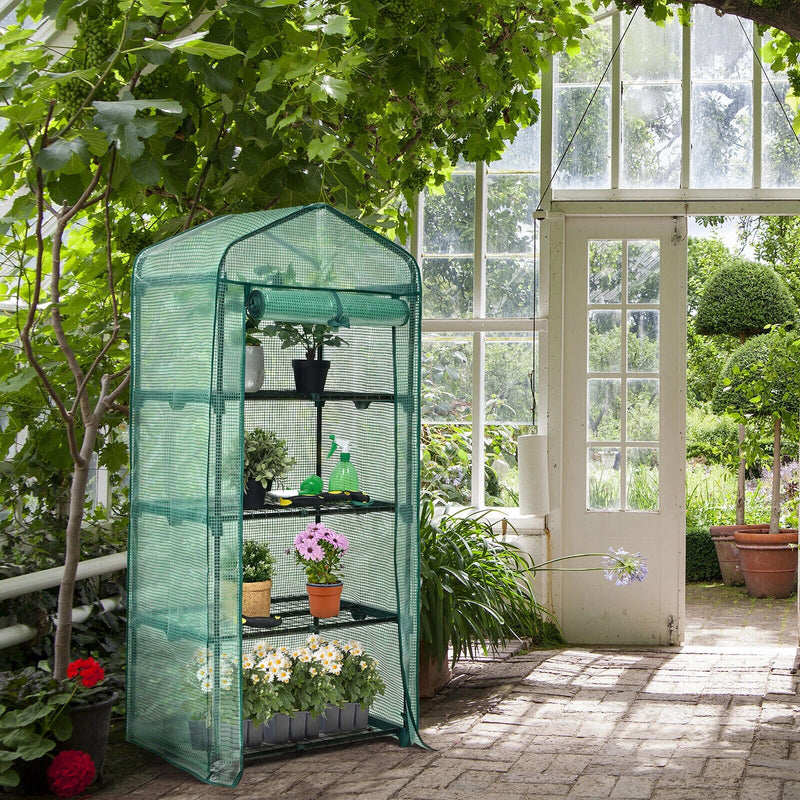 Mini Greenhouse w/ PE Cover 4-Tier Portable Warm House 28" x 19" x 63"