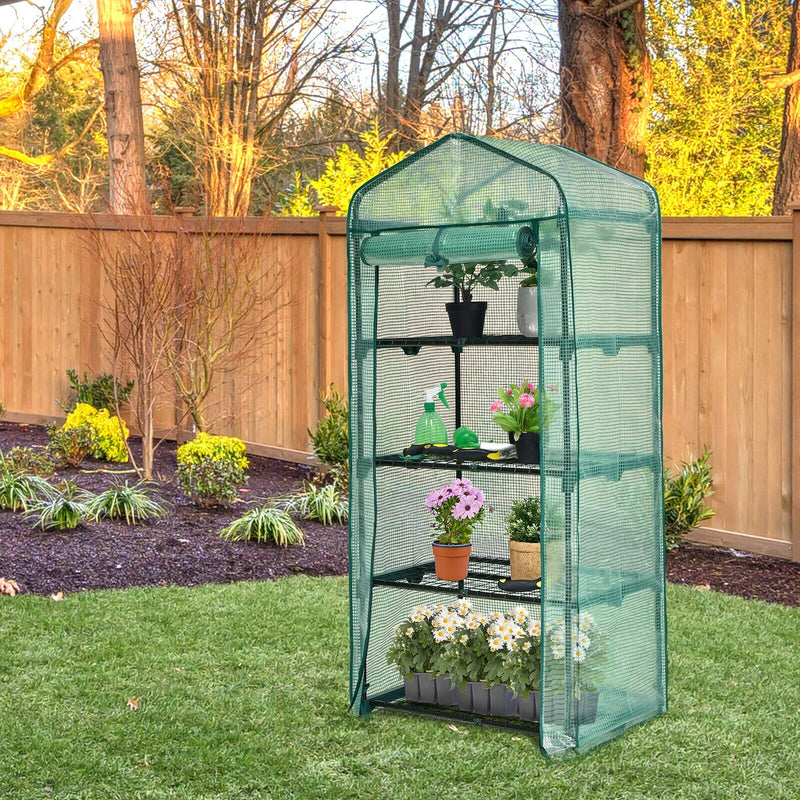 Mini Greenhouse w/ PE Cover 4-Tier Portable Warm House 28" x 19" x 63"