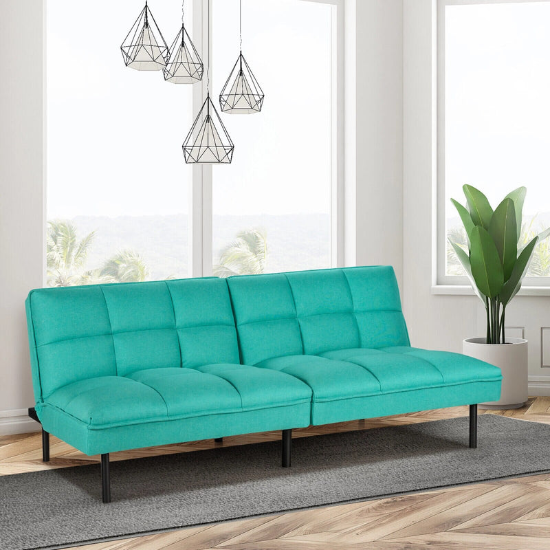 Modern Convertible Futon Sofa Bed Linen Fabric Folding Couch Recliner Aquamarine