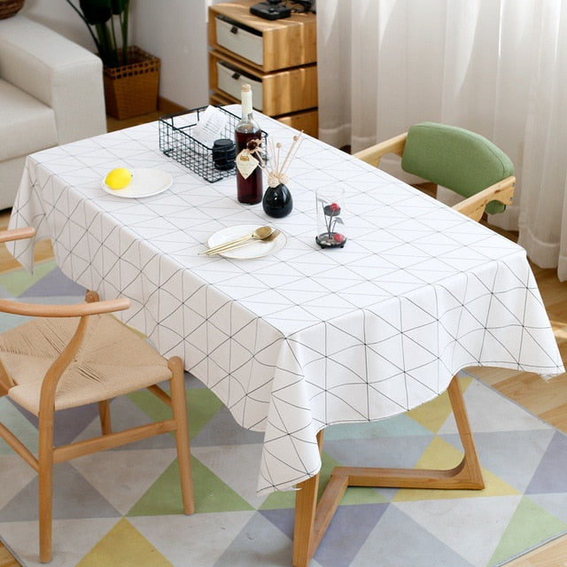 Modern Square Plaid Black And White Table Cloth Cotton Linen