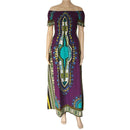 Vintage Women's Dashiki Dress Petal Sleeve Slash neck African Print