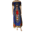 Vintage Women's Dashiki Dress Petal Sleeve Slash neck African Print