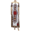 Vintage Women's Dashiki Dress Petal Sleeve Slash neck African Print