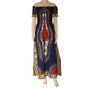 Vintage Women's Dashiki Dress Petal Sleeve Slash neck African Print
