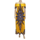 Vintage Women's Dashiki Dress Petal Sleeve Slash neck African Print