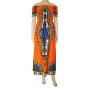 Vintage Women's Dashiki Dress Petal Sleeve Slash neck African Print