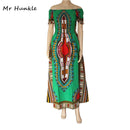 Vintage Women's Dashiki Dress Petal Sleeve Slash neck African Print
