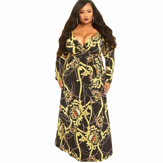 maxi long dress african clothing bazin riche robe chain print dashiki dress