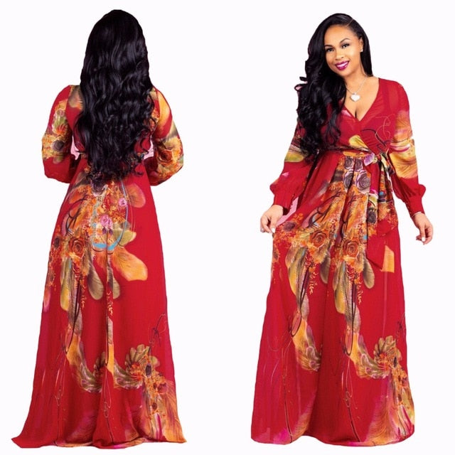 African Women clothing elastic fabric long sleeve dress